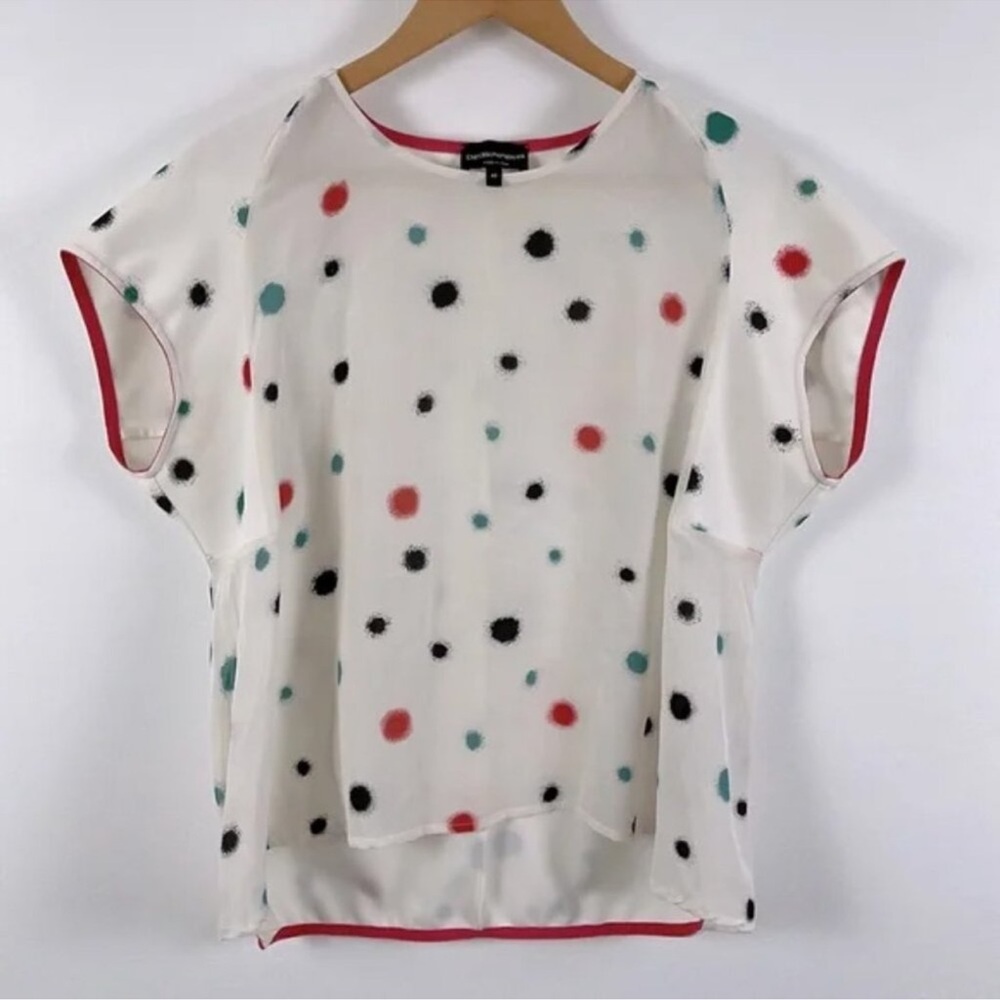 Emporio Armani Mulberry Silk Multi Colour Spotted Blouse Womens Size 42 - Picture 3 of 13